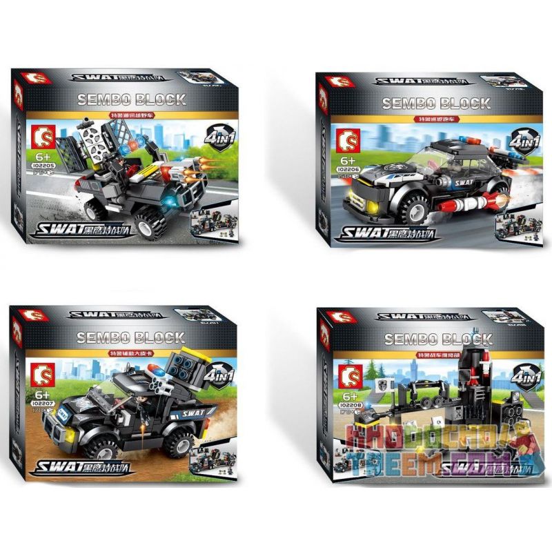 SEMBO 102205 102206 102207 102208 non  TỔ HỢP RADAR XE GIA SÚC HẠNG NẶNG CỦA MỸ 4 bộ đồ chơi xếp lắp ráp ghép mô hình Swat Special Force Đặc Nhiệm 689 khối