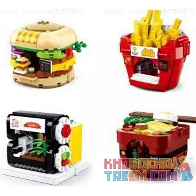 SLUBAN CREATIVE STYLE STREET FOOD M38 non  8 LOẠT MÓN ĂN ĐƯỜNG PHỐ HƯƠNG VỊ SÁNG TẠO bộ đồ chơi xếp lắp ráp ghép mô hình City FOOD COURT Thành Phố 2525 khối