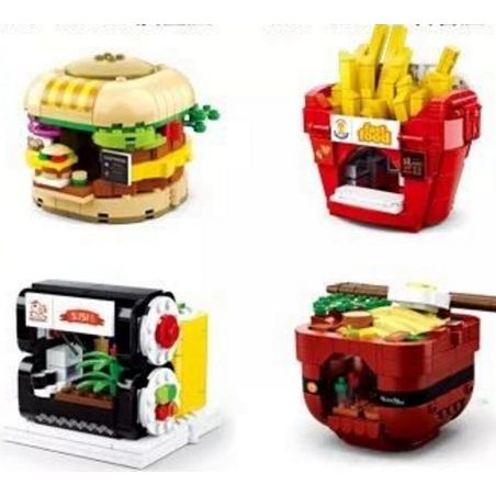 SLUBAN CREATIVE STYLE STREET FOOD M38 non  8 LOẠT MÓN ĂN ĐƯỜNG PHỐ HƯƠNG VỊ SÁNG TẠO bộ đồ chơi xếp lắp ráp ghép mô hình City FOOD COURT Thành Phố 2525 khối