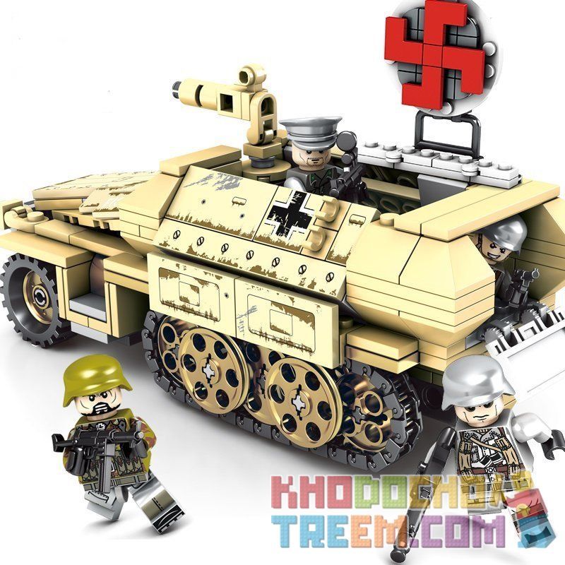 SEMBO 101321 non  XE BỌC THÉP VÀ 4 SỸ QUAN bộ đồ chơi xếp lắp ráp ghép mô hình Empires Of Steel Đế Chế Thép 355 khối