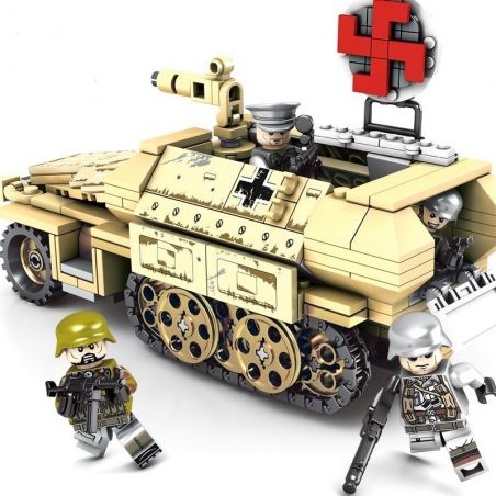 SEMBO 101321 non  XE BỌC THÉP VÀ 4 SỸ QUAN bộ đồ chơi xếp lắp ráp ghép mô hình Empires Of Steel Đế Chế Thép 355 khối