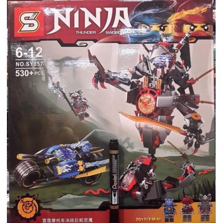 SHENG YUAN SY SY857 non  MÔ TÔ SẤM SÉT TẤN CÔNG RẮN KHỔNG LỒ bộ đồ chơi xếp lắp ráp ghép mô hình The  Ninjago Movie NINJA THUNDER SWORDSMAN Ninja Lốc Xoáy 530 khối