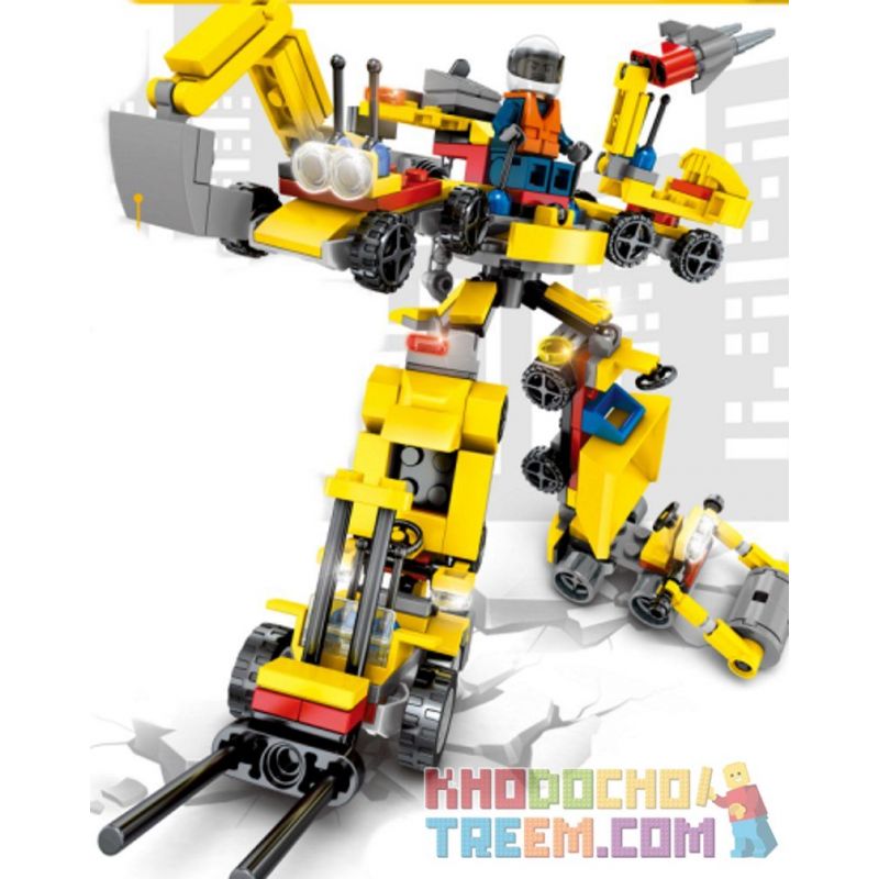  Xếp hình kiểu City Engineering Cool Robots 8 Combinations Forklifts, Shovel Trucks, Road Rollers, Construction Loaders, Constru