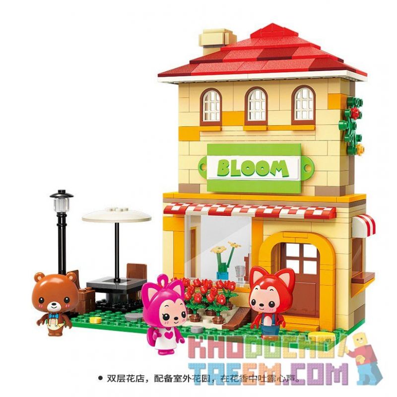 Enlighten 3902 Qman 3902 non  CỬA HÀNG HOA HỒNG CỦA BÁC GẤU bộ đồ chơi xếp lắp ráp ghép mô hình Ali's Small Dreamy Town BLOOM Thị Trấn Nhỏ Mộng Mơ Của Ali 306 khối