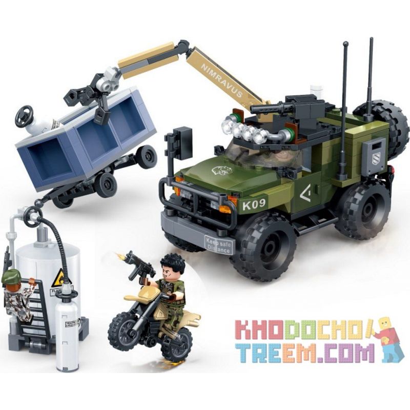 GUDI 8034 non  XE CẦN CẨU CÓ SÚNG MÁY bộ đồ chơi xếp lắp ráp ghép mô hình Tiger Hunt TIGER HUNT INTERCEPT WAR Chiến Dịch Săn Cọp 304 khối