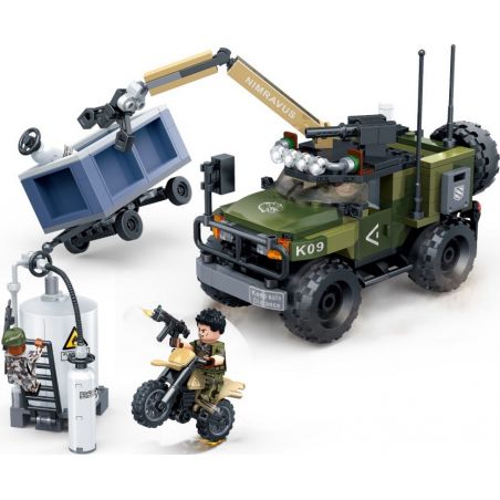 GUDI 8034 non  XE CẦN CẨU CÓ SÚNG MÁY bộ đồ chơi xếp lắp ráp ghép mô hình Tiger Hunt TIGER HUNT INTERCEPT WAR Chiến Dịch Săn Cọp 304 khối