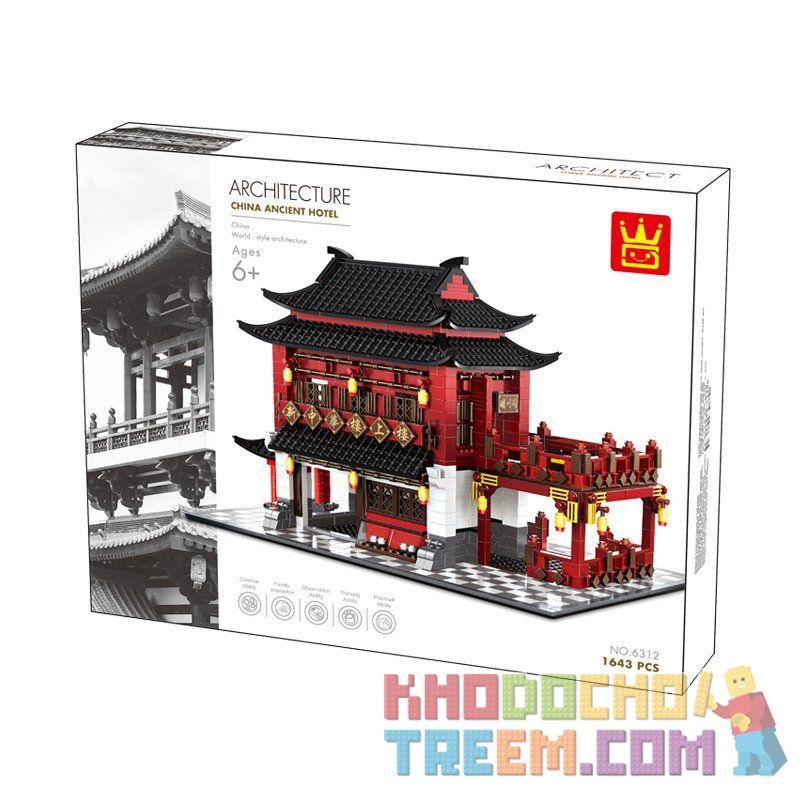 WANGE 6312 non  KHÁCH SẠN CỔ bộ đồ chơi xếp lắp ráp ghép mô hình Modular Buildings CHINA ANCIENT HOTEL Mô Hình Nhà Cửa 2038 khối
