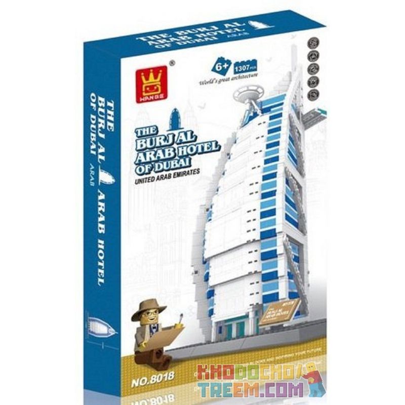 WANGE DR.LUCK 8018 5220 non  KHÁCH SẠN HẠNG SANG BURJAL ARAB Ở DUBAI bộ đồ chơi xếp lắp ráp ghép mô hình Mini Modular THE BURJAL ARAB HOTEL OF DUBAI Đường Phố Thu Nhỏ 1307 khối