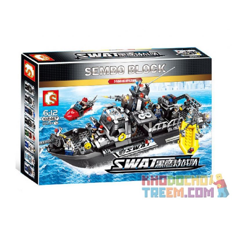 SEMBO 102467 non  TÀU CẢNH SÁT ĐẶC NHIỆM SWAT bộ đồ chơi xếp lắp ráp ghép mô hình Swat Special Force 864 khối