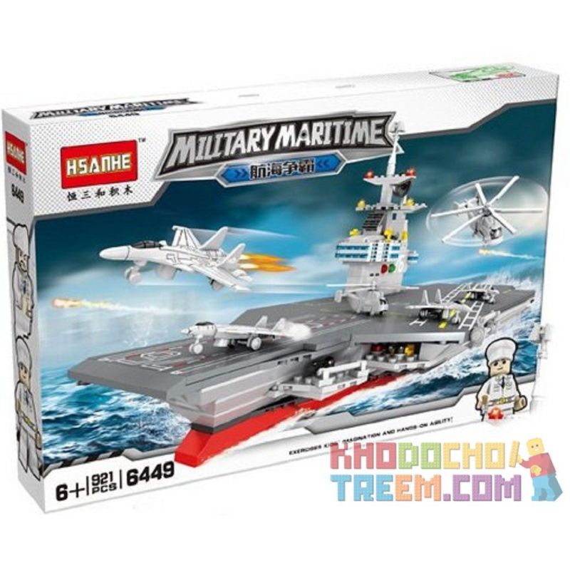 HSANHE 6449 Xếp hình kiểu  MILITARY ARMY Aircraft Carrier Tàu Sân Bay 921 khối