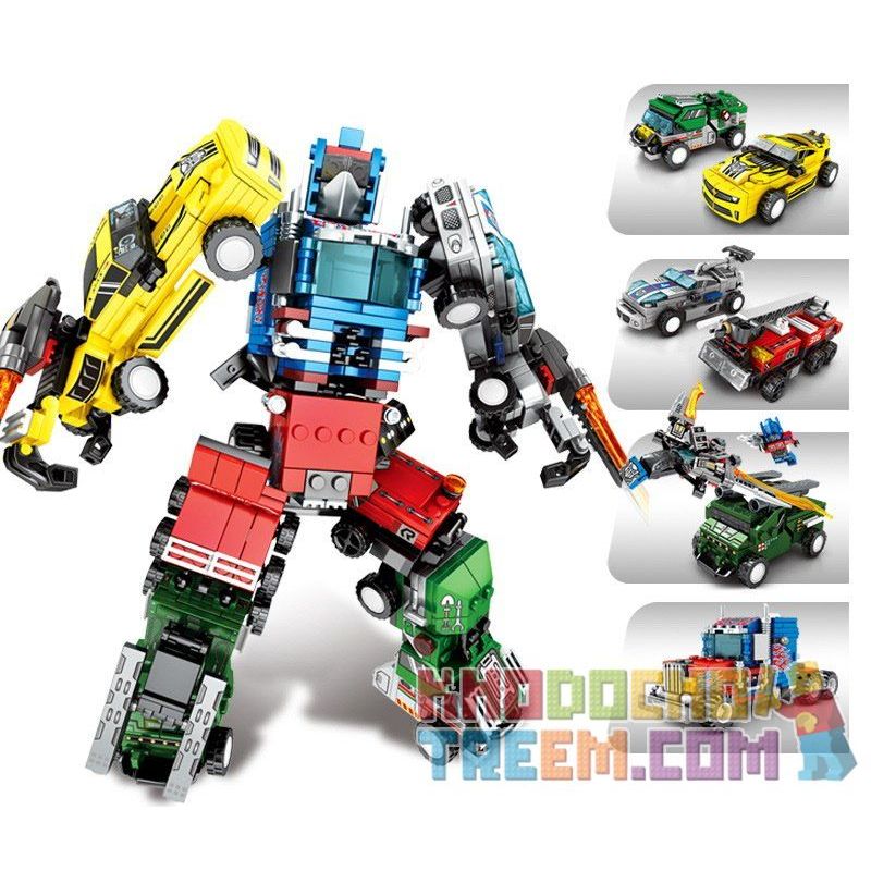 SEMBO 103225 103226 103227 103228 non  NGƯỜI MÁY BIẾN HÌNH KẾT HỢP 7 LOẠI Ô TÔ THÀNH ROBOT bộ đồ chơi xếp lắp ráp ghép mô hình Transformers MECHA OF STEEL Robot Đại Chiến Người Máy Biến Hình 777 khối