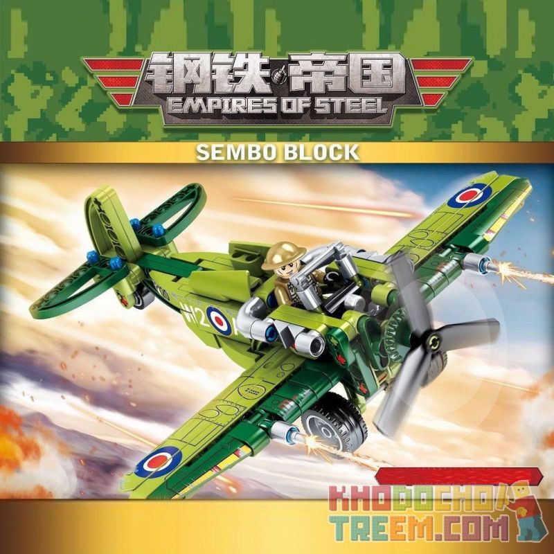 SEMBO 704101 non  MÁY BAY TIÊM KÍCH bộ đồ chơi xếp lắp ráp ghép mô hình Empires Of Steel EMPIRES OF STEEL SPITFIRE FIGHTER Đế Chế Thép 206 khối