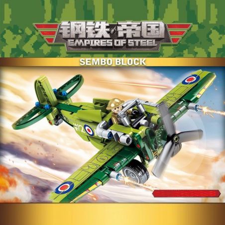 SEMBO 704101 non  MÁY BAY TIÊM KÍCH bộ đồ chơi xếp lắp ráp ghép mô hình Empires Of Steel EMPIRES OF STEEL SPITFIRE FIGHTER Đế Chế Thép 206 khối