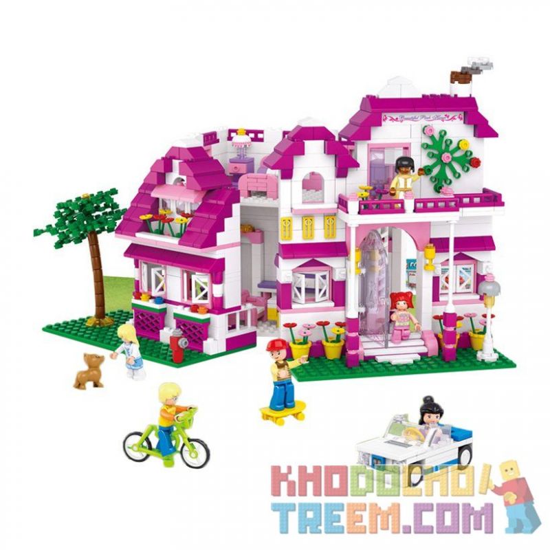 SLUBAN M38-B0536 B0536 0536 M38B0536 38-B0536 non  BIỆT THỰ MÀU HỒNG bộ đồ chơi xếp lắp ráp ghép mô hình Girl's Dream VILLA Giấc Mơ Con Gái 726 khối