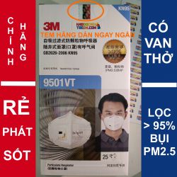 Khẩu trang 3M 9501VT KN95 lọc hơn 95% bụi siêu mịn PM2.5 có van thở, đeo tai, chun tổng hợp, chính hãng tốt hơn 3M 9001V chỉ lọc