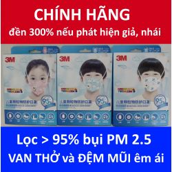 Khẩu trang trẻ em 3M 9561V KN95 lọc hơn 95% bụi siêu mịn PM2.5 có van thở, đệm mũi