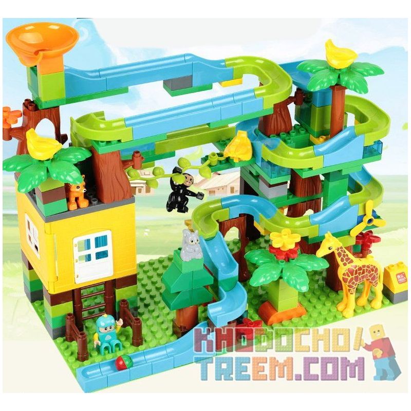 FEELO 1608 Xếp hình kiểu    Large Beads Slide On Tree House Ống Trượt Hạt Lớn Trên Nhà Cây 200 khối