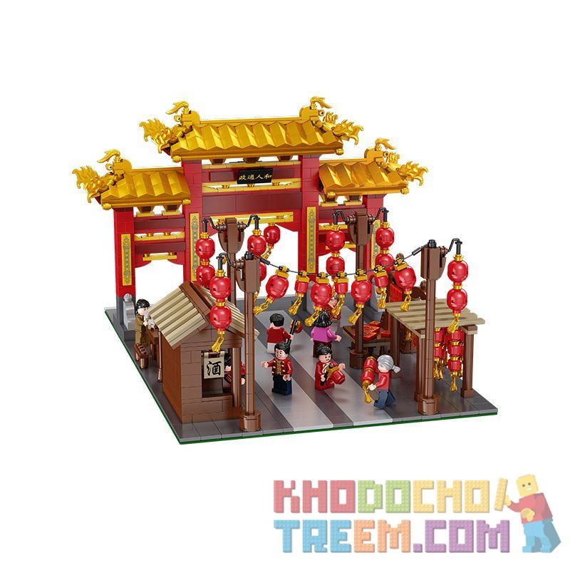 ZHUMO 12033 Xếp hình kiểu  SEASONAL Lunal Year Khung Cảnh Lễ Hội 1735 khối