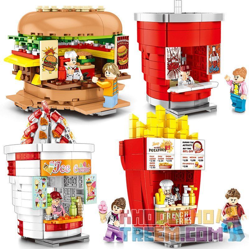 SEMBO 601055 601056 601057 601058 non  CỬA HÀNG KHOAI TÂY CHIÊN HAMBURGER COCA KEM. bộ đồ chơi xếp lắp ráp ghép mô hình City SEMBO BLOCK Thành Phố 998 khối