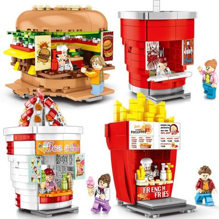 SEMBO 601055 601056 601057 601058 non  CỬA HÀNG KHOAI TÂY CHIÊN HAMBURGER COCA KEM. bộ đồ chơi xếp lắp ráp ghép mô hình City SEMBO BLOCK Thành Phố 998 khối