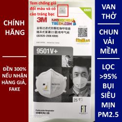 Khẩu trang 3M 9501V+ KN95 lọc hơn 95% bụi siêu mịn PM2.5 có van thở, đeo tai, chun vải mềm hơn 9501VT, chính hãng