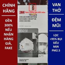 Khẩu trang 3M 9501V KN95 có đệm mũi lọc hơn 95% bụi siêu mịn PM2.5 có van thở, đeo tai, chính hãng nâng cấp của 9501VT