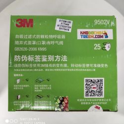 Khẩu trang 3M 9502V KN95 có đệm mũi lọc hơn 95% bụi siêu mịn PM2.5 có van thở, đeo đầu, chun tổng hợp, chính hãng nâng cấp của 9
