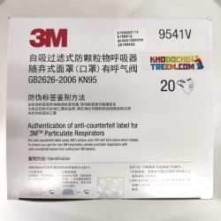Khẩu trang 3M 9541V KN95 lọc hơn 95% bụi siêu mịn PM2.5 và độc với màng than hoạt tính đệm mũi van thở chun vải mềm chính hãng t