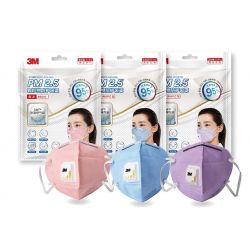 Khẩu trang 3M 9501C xanh tím hồng KN95 có đệm mũi lọc hơn 95% bụi siêu mịn PM2.5 có van thở, đeo tai, chính hãng