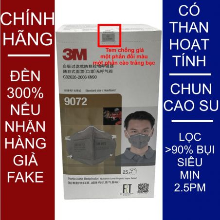 Khẩu trang 3M 9072 KN90 lọc hơn 90% hơi độc bụi siêu mịn PM2.5 có màng than hoạt tính chính hãng mới hơn 3M 9042 toàn đồ giả