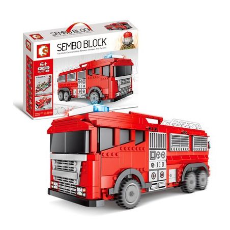 SEMBO 603063 non  XE CỨU HỎA THÀNH PHỐ THU NHỎ MÀU ĐỎ bộ đồ chơi xếp lắp ráp ghép mô hình City 1547 khối