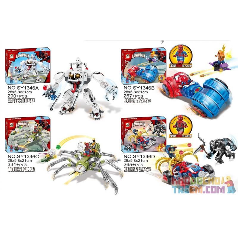 SHENG YUAN SY SY1346 1346 non  NGƯỜI MÁY CỦA VENOM VÀ XE CHIẾN ĐẤU NHỆN bộ đồ chơi xếp lắp ráp ghép mô hình Super Heroes SUPER ARANEID-MAN Siêu Nhân Anh Hùng 1153 khối