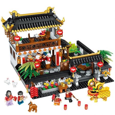 ZHEGAO QL0957 0957 non  TẾT NGUYÊN ĐÁN TRUNG QUỐC bộ đồ chơi xếp lắp ráp ghép mô hình Seasonal HEPPY NEW YEAR Mùa Lễ Hội 1187 khối