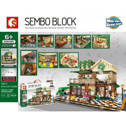 SEMBO 601093 non  ÁNH SÁNG QUÁN CÀ PHÊ BÌNH THƯỜNG bộ đồ chơi xếp lắp ráp ghép mô hình Creator Sáng Tạo 2059 khối