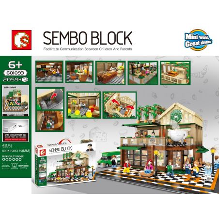 SEMBO 601093 non  ÁNH SÁNG QUÁN CÀ PHÊ BÌNH THƯỜNG bộ đồ chơi xếp lắp ráp ghép mô hình Creator Sáng Tạo 2059 khối