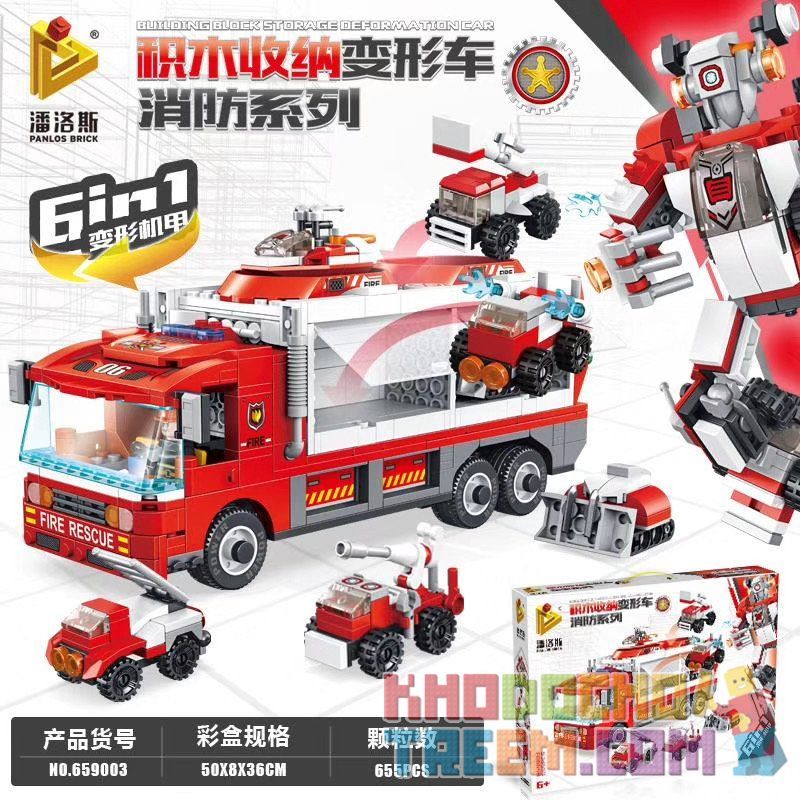 PanlosBrick 659003 Panlos Brick 659003 non  MÁY BIẾN ÁP KHỐI XÂY DỰNG FIRE SERIES 6IN1 MECHA DẠNG bộ đồ chơi xếp lắp ráp ghép mô hình Transformers BLINDING BLOCK STORAGE DEFORMATION CAR Robot Đại Chiến Người Máy Biến Hình 655 khối