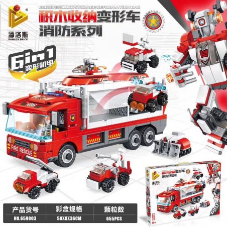 PanlosBrick 659003 Panlos Brick 659003 non  MÁY BIẾN ÁP KHỐI XÂY DỰNG FIRE SERIES 6IN1 MECHA DẠNG bộ đồ chơi xếp lắp ráp ghép mô hình Transformers BLINDING BLOCK STORAGE DEFORMATION CAR Robot Đại Chiến Người Máy Biến Hình 655 khối