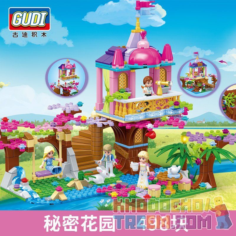GUDI 9018 non  CÔNG CHÚA ALICE KHU VƯỜN BÍ MẬT bộ đồ chơi xếp lắp ráp ghép mô hình Alice Princess SECRET GARDAN 498 khối