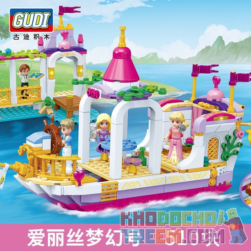 GUDI 9017 non  CÔNG CHÚA ALICE GIẤC MƠ bộ đồ chơi xếp lắp ráp ghép mô hình Alice Princess ALICE'S FANTASY BOAT 510 khối