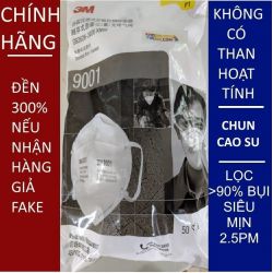 Một cái khẩu trang 3M 9001 KN90 lọc hơn 90% bụi siêu mịn PM2.5 , đeo tai, chun tổng hợp, chính hãng