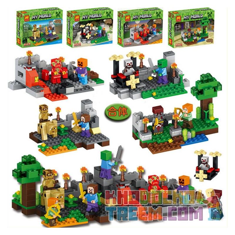 LELE 79255 non  CẢNH NHỎ 4 GÓI bộ đồ chơi xếp lắp ráp ghép mô hình Minecraft MY WORLD Game Xây Dựng 91 khối