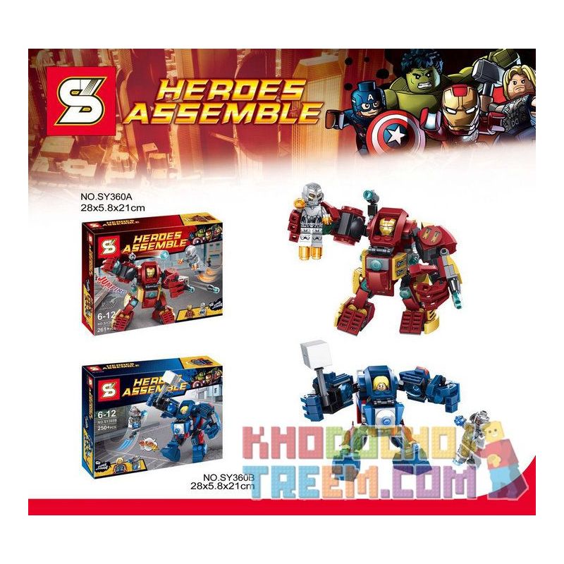 SHENG YUAN SY SY360A 360A SY360B 360B 360 SY360 non  THOR MECHA VS ULTRON bộ đồ chơi xếp lắp ráp ghép mô hình Super Heroes Siêu Nhân Anh Hùng 261 khối
