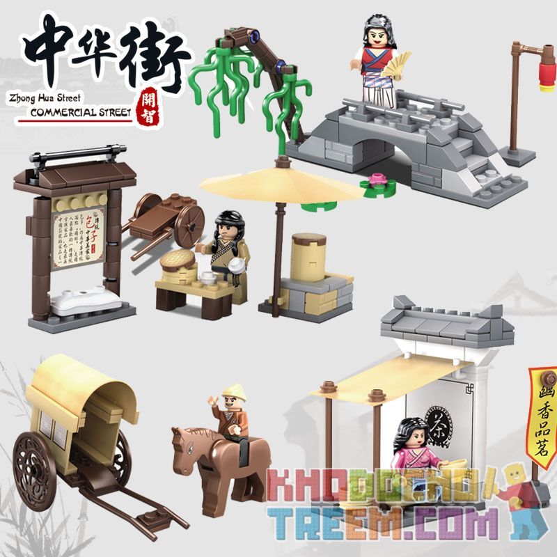 Kazi KY5007 5007 non  BỐN BỘ CẢNH NHỎ Ở PHỐ THƯƠNG MẠI DAHAN BAOZI SHOP FREIGHT CARRIAGE CẦU YANGLIU QUÁN TRÀ MINGXIANG bộ đồ chơi xếp lắp ráp ghép mô hình Mini Modular ZHONG HUA STREET COMMERCIAL Đường Phố Thu Nhỏ 283 khối
