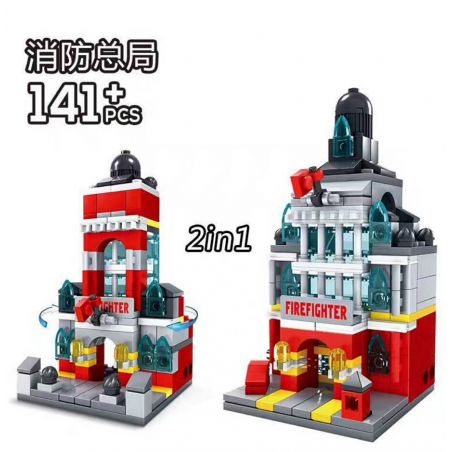 Kazi KY5004 5004 non  PHÒNG CHÁY CHỮA 2IN1 bộ đồ chơi xếp lắp ráp ghép mô hình Mini Modular ARCHITECTURE FIRE DEPARTMENT Đường Phố Thu Nhỏ 141 khối