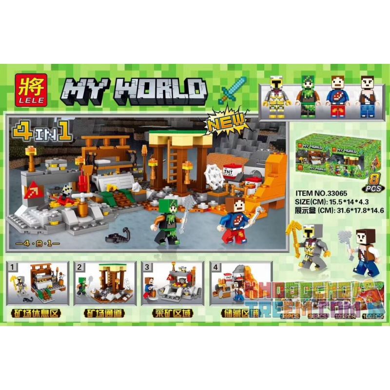 LELE 33065 non  CẢNH NHỎ BỐN TRONG MỘT CỦA MỎ bộ đồ chơi xếp lắp ráp ghép mô hình Minecraft MY WORLD 4IN1 Game Xây Dựng 402 khối