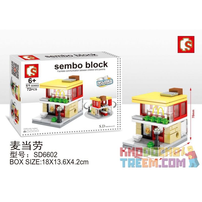 SEMBO WEKKI VIGGI SD6602 6602 non  NHÀ HÀNG THỨC ĂN NHANH MCDONALD bộ đồ chơi xếp lắp ráp ghép mô hình Mini Modular SEMBO BLOCK MCDONALD'S Đường Phố Thu Nhỏ 72 khối