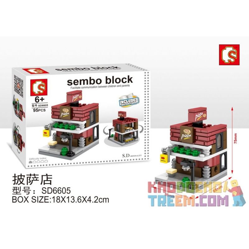 SEMBO WEKKI VIGGI SD6605 6605 non  CỬA HÀNG BÁNH PIZZA bộ đồ chơi xếp lắp ráp ghép mô hình Mini Modular SEMBO BLOCK PIZZA Đường Phố Thu Nhỏ 95 khối