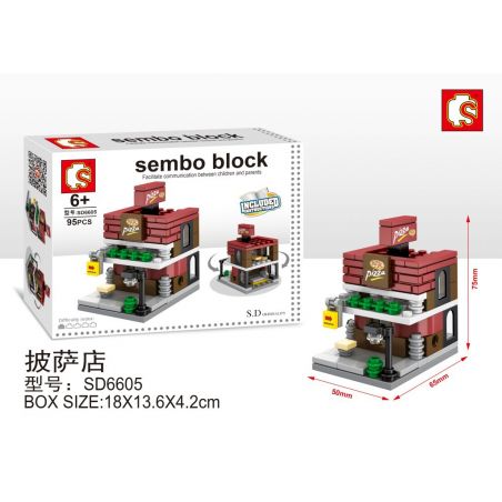 SEMBO WEKKI VIGGI SD6605 6605 non  CỬA HÀNG BÁNH PIZZA bộ đồ chơi xếp lắp ráp ghép mô hình Mini Modular SEMBO BLOCK PIZZA Đường Phố Thu Nhỏ 95 khối