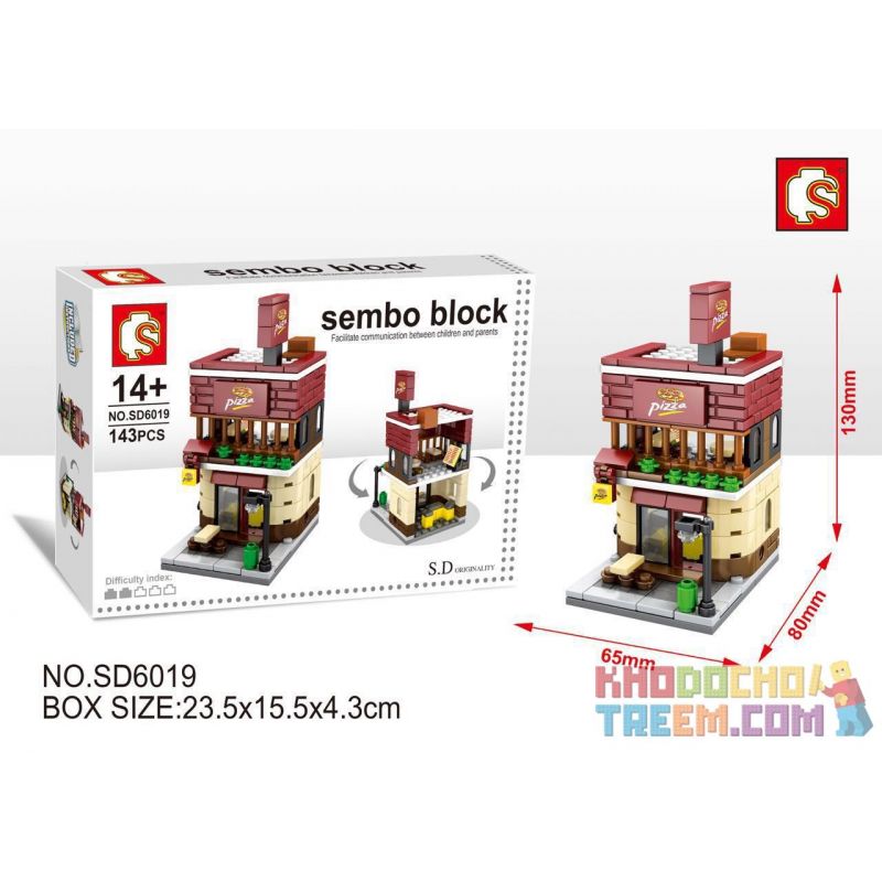 SEMBO 601512 SD6019 6019 non  CỬA HÀNG BÁNH PIZZA bộ đồ chơi xếp lắp ráp ghép mô hình Mini Modular HOLIDAY STREET PIZZA SHOP Đường Phố Thu Nhỏ 143 khối