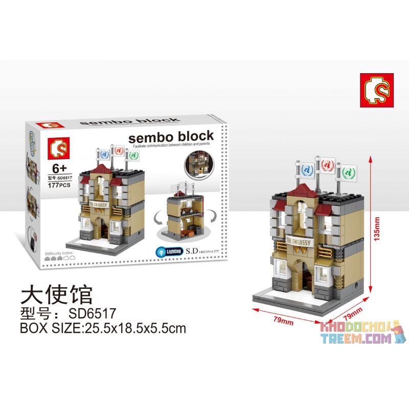 SEMBO WEKKI VIGGI SD6517 6517 non  ĐẠI SỨ QUÁN bộ đồ chơi xếp lắp ráp ghép mô hình Mini Modular SEMBO BLOCK THE EMBASSY Đường Phố Thu Nhỏ 177 khối